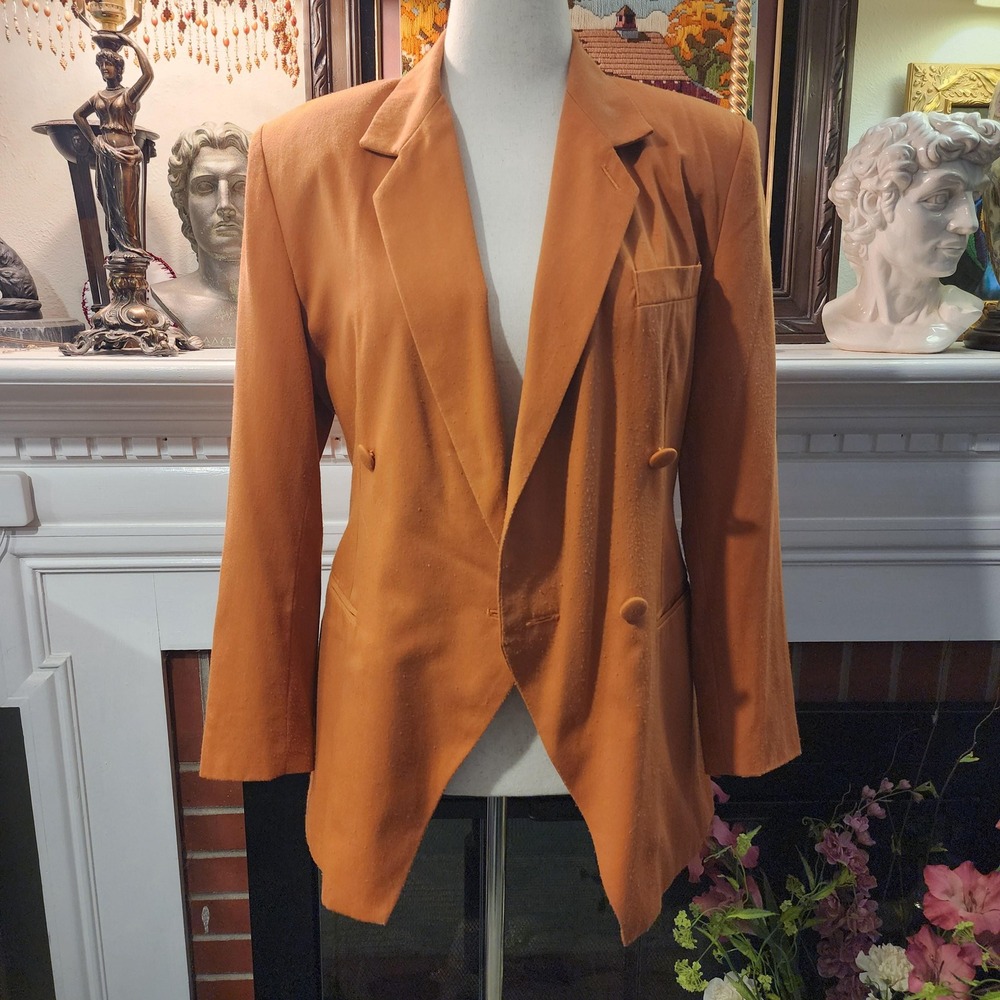 Paul et Duffier Vintage Orange Double Breasted Asymmetric Hem Blazer Size 8